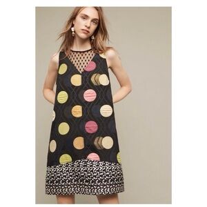 Maeve Anthropologie Polka Dot Mixed Print Sheath Dress Mesh Neck XS